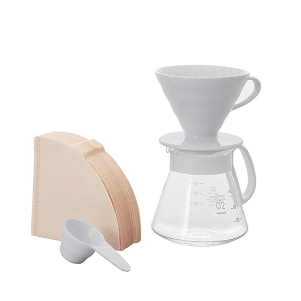 HARIO V60 Ceramic Dripper 02 Set (1-4 Cups), White, Made in Japan, XVDD-3012W