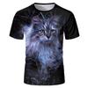 Camiseta Masculina Casual Fashion com Gola Redonda e Estampa 3D de Gato