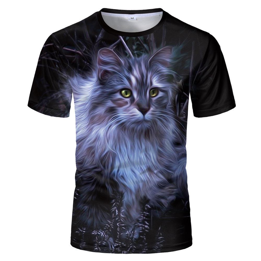 Летний топ с круглым вырезом и принтом 3D Cat, модные повседневные футболки с короткими рукавами для мужчин 6XL