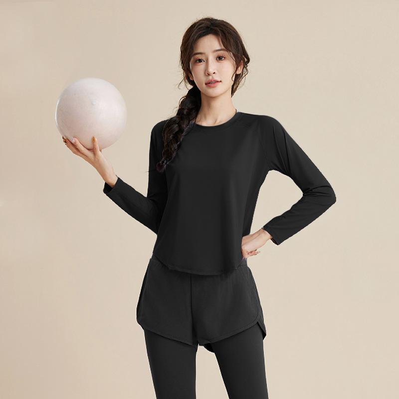 1011 Spring New Long Sleeve Fitness Clothing Women's Loose Breathable Running Quick Drying Clothes Sports Suit Fitness Training Clothing