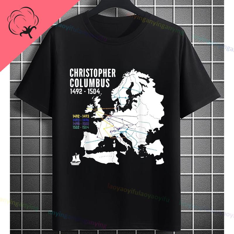 Funny Historical Columbus Voyage Graphic Tshirt Pure Cotton Short Sleeve Crewneck Tee for History Buffs Everyday Casual Wear