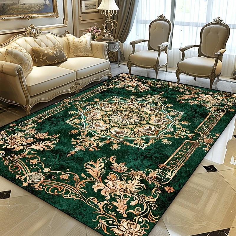 Persischer Schwarzgold Luxus Teppich für Wohnzimmer, Schlafzimmer & Büro Sofabereich Rutschfest Dekoration