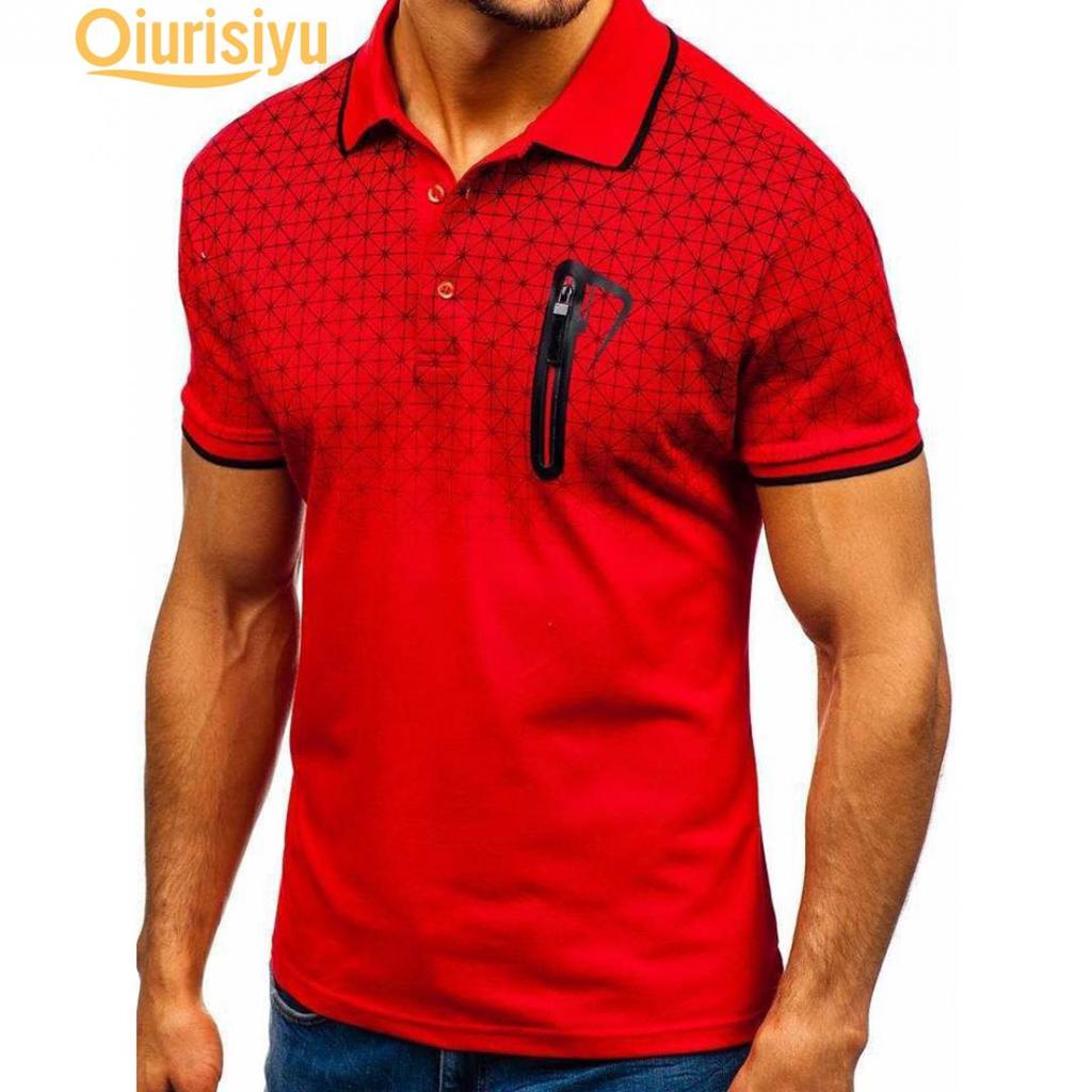 Buy Men Gradient Print Turndown Collar Short Sleeve Button TShirt at