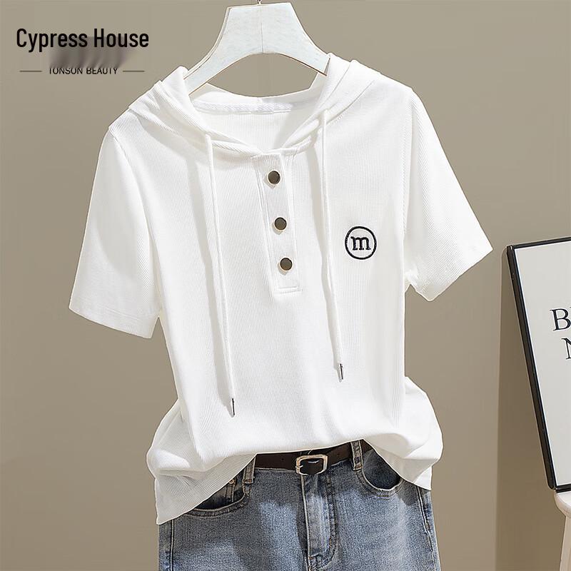 

Women s 2026 Spring Summer Slim Fit Letter Hooded Short Sleeve T-Shirt XL