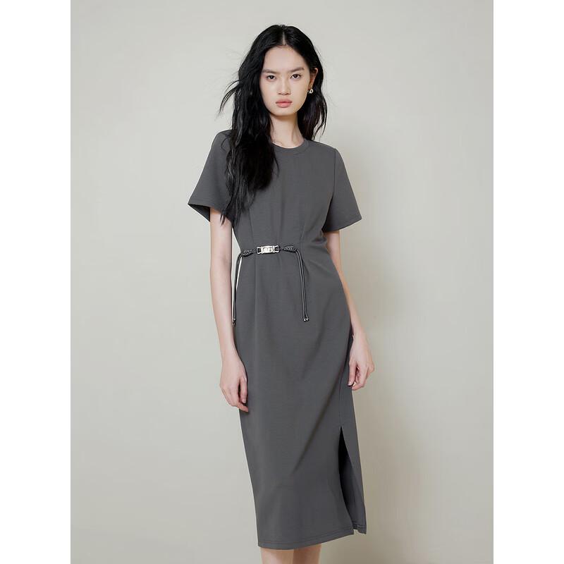Elegant Side Slit Short Sleeve Mid-Length Dress S