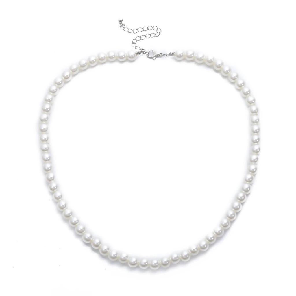 Simple Imitation-Pearl Beaded Short Choker Necklace for Men Trendy White Beaded Chains on Neck Accessories 2026 Fashion Jewelry