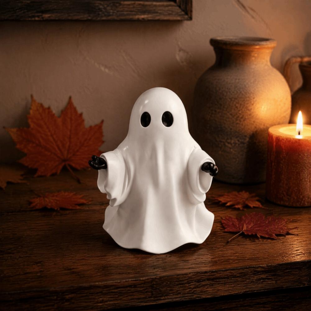 Resin Ghost Decor White Color Halloween Ornament Cute Style Cute Ghost Figurine Indoor Use