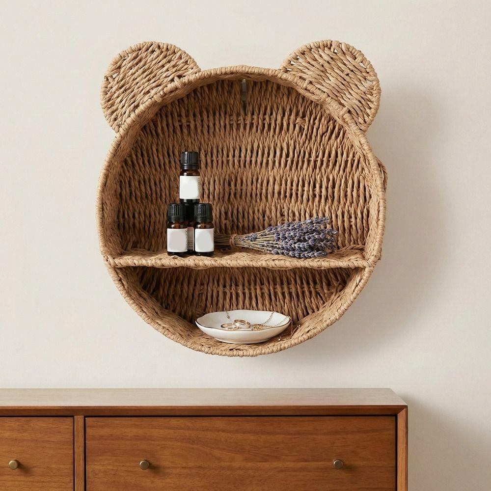 Handmade Imitation Rattan Storage Rack Cute Hanging Storage Basket  Kitchen