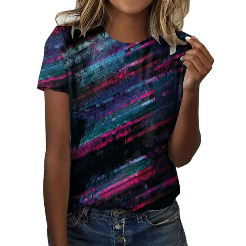 Fashion Color Scale T-shirt 3D Printed Women's New Round Neck Short Sleeved T-shirt Street Style