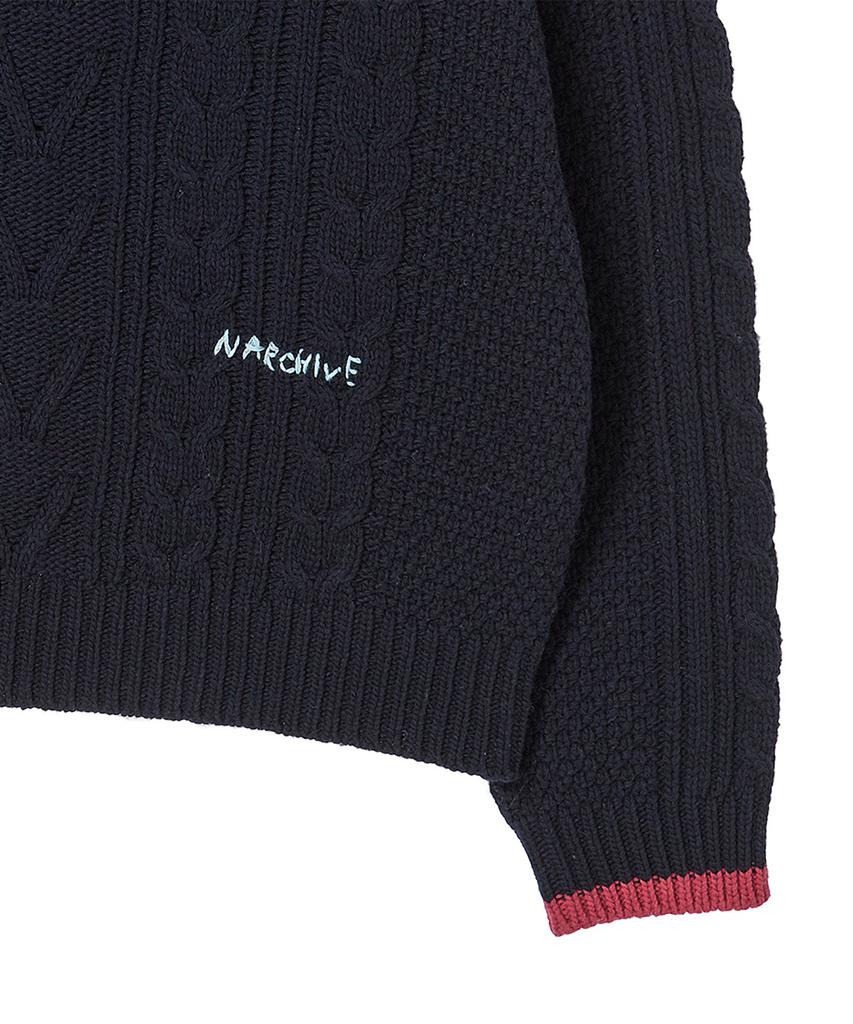 BEYOND CLOSET [Collection Line] Hockney Color Palette Fisherman Wool Knit Navy