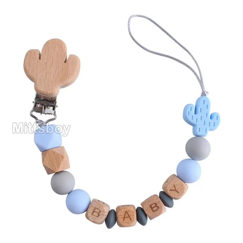 Handgefertigt Personalisierte Name Kaktus Schnullerclips Ketten Silikonperlen Personalisieren Säugling Chupetero Zahnung Personalisiert Geschenk