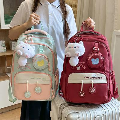Contrast Color Schoolbag for Primary and Middle School Students Campus Backpack Girl's Letter Backpack