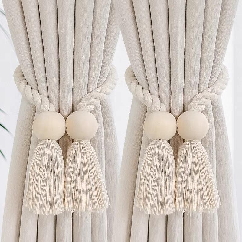 Hand-Woven Solid Wooden Magnetic Knot Buckle Curtain Tiebacks Boho Style Suitable For Living Room Bedroom Home Decoration