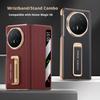 Luxury Elastic Wrist Strap Leather Case For Honor Magic V6 V5 Magnetic Smart Window 270° Rotation Stand Lens Protection Cover