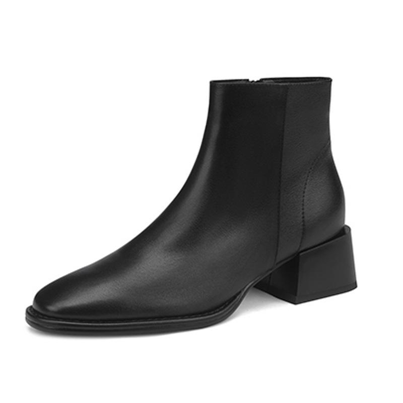 Chelsea Boots Women's Medium Heel Autumn and Winter Thick Heel Martin Boots Velvet Chimney Short Boots