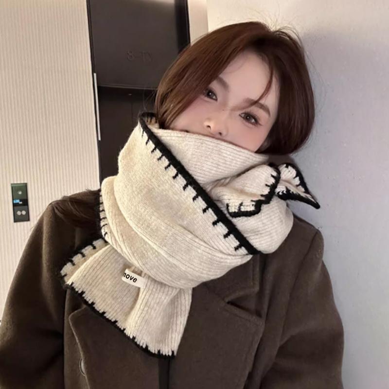 Korean Contrast Knitted Scarf Winter Keeping Warm Fashion Retro Versatile Scarf
