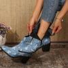 Fashion New fashionable and trendy denim high-heeled short-top thin retro style pointed cowboy boots