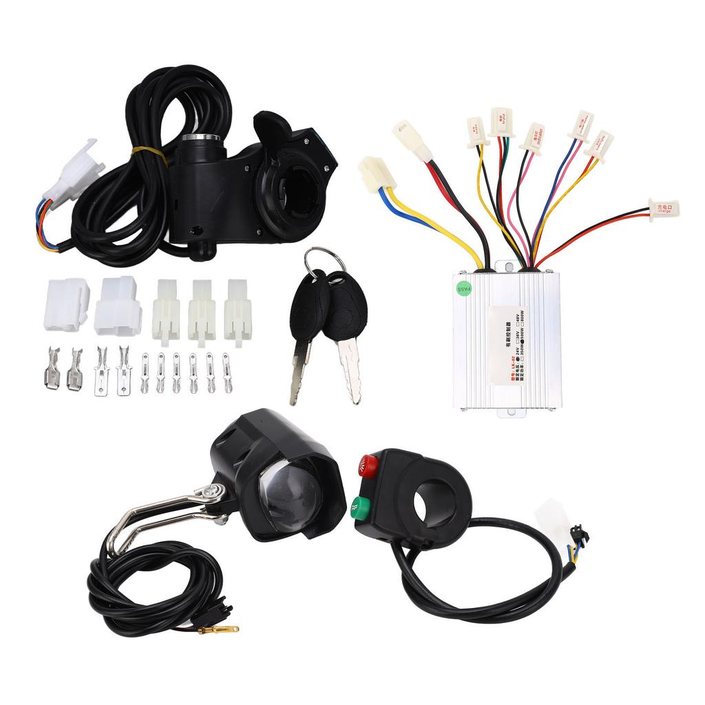 Electric Bike Conversion Kit 24V 500W Brushed Controller Thumb Throttle Headlamp and Switch for Scooters