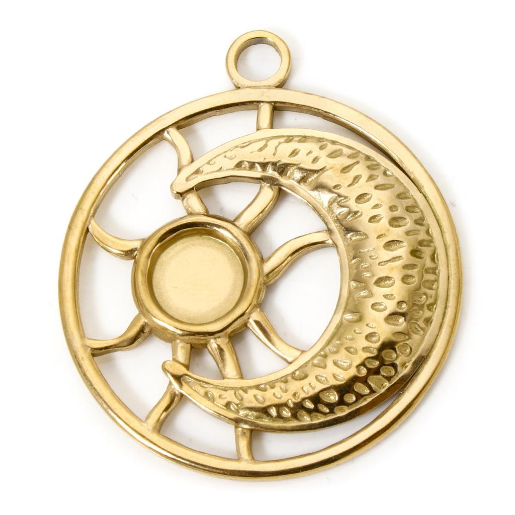 2 PCs 304 Stainless Steel Charms 18K Real Gold Plated Sun Moon Cross Heart Pendants For DIY Necklace Jewelry Making Findings