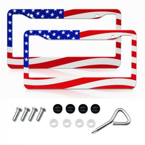 2pcs For Volkswagen US Flag Patriotic Front Rear Car License Plate Frame Cover