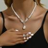 1 Set Bridal Faux Pearl Jewelry Women Rhinestone Pendant Necklace And Earrings Elegant Wedding Jewelry Set for Bridesmaid Bridal Shower Engagement