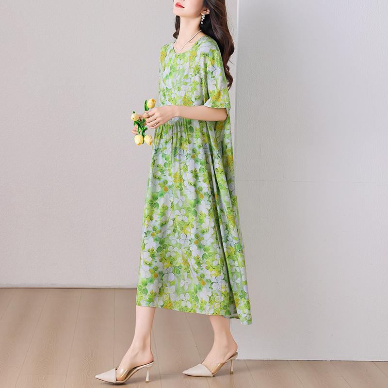 Şık Kadın Yazlık Elbise Büyük Beden Günlük Kısa Kollu Vintage Bol Uzun Elbise Yazlık Giyim