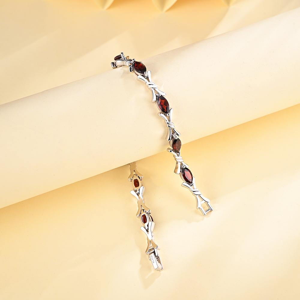Stříbrný náramek s zapínáním 925 s přírodním červeným granátem, mq 4*8 mm, kreativní design, jemné šperky pro ženy, pěkný dárek B00106