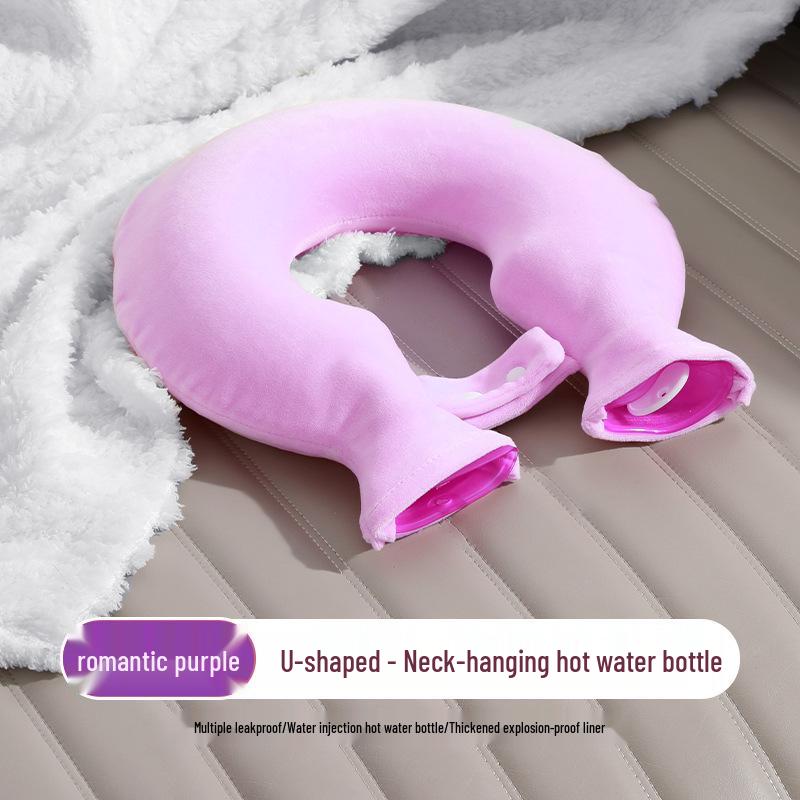 U-shaped Hot Water Bottle with Neck-Hanging Design for Cervical Relief