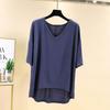 Women Casual Comfortable Summer Loose Fit Large Size Modal V Neck T Shirt Half Sleeve High Low Hem Top