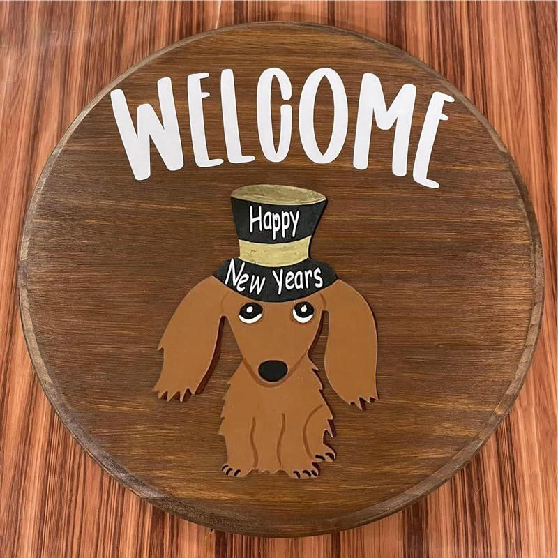 Dachshund Seasonal Welcome Sign For Front Door Rustic Round Wood Wreaths Sausage Dog Wall Hanging Home Decor Easy Install