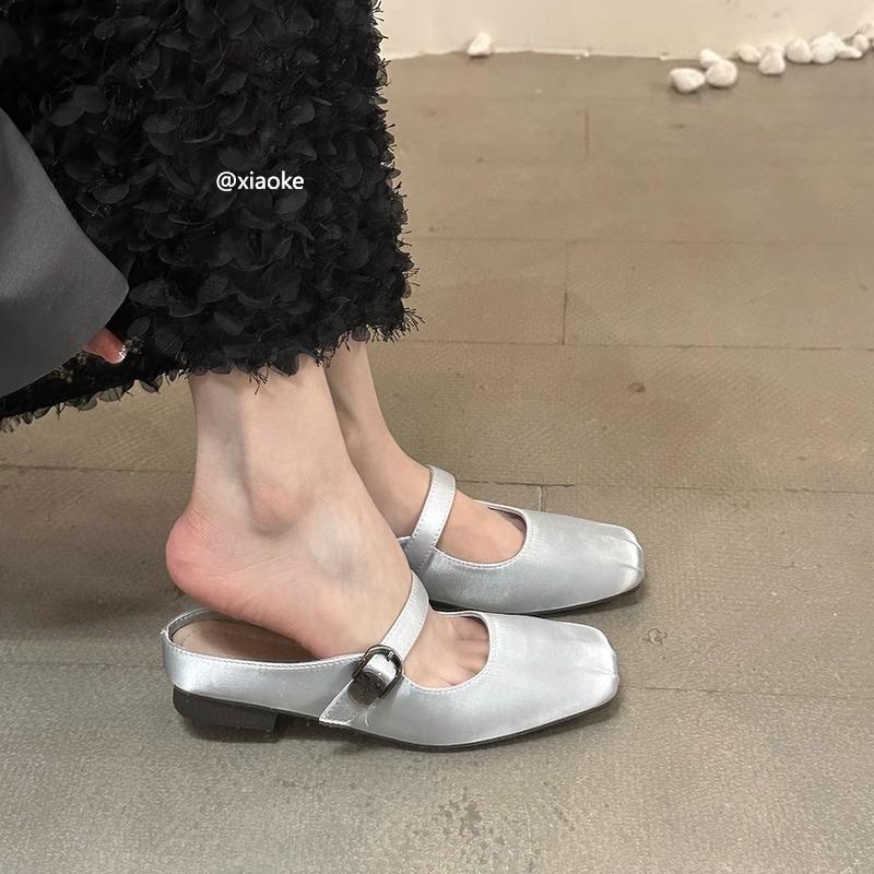 XINZHOU khaki inner heightening gentle bag head half slippers women's outer wear 2025 spring with skirt Muller evening