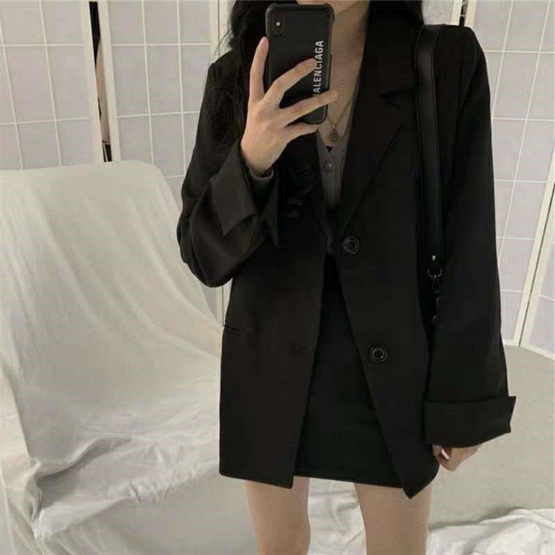 IELGY British Style Korean Style Loose Retro Hong Kong Style Black Jacket