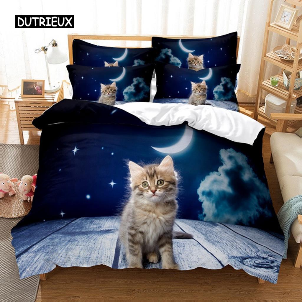 Schwarze Katze Bettwäsche Set Bettbezug Set 3D Bettwäsche Digitaldruck Bettwäsche Queen Size Bettwäsche Set Modisches Design