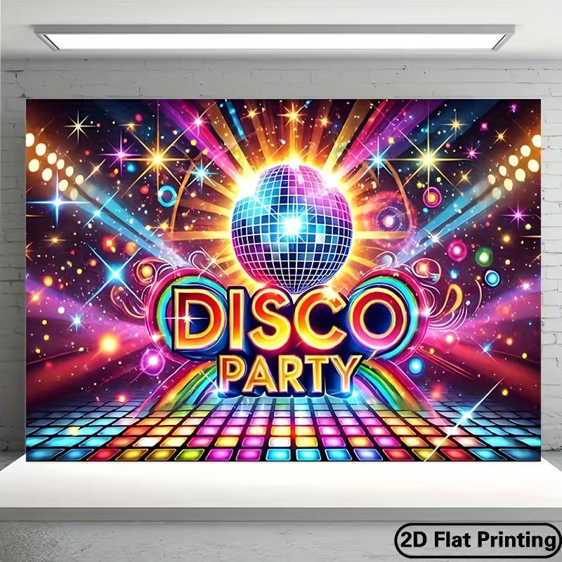 Disco Party Backdrop, 70s 80s Retro Disco Ball Neon Background Banner for Birthday & Themed Parties