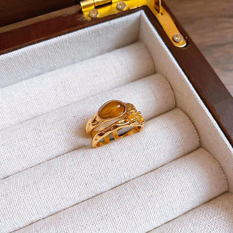 Vintage Maillard Tiger's Eye Irregular Geometric Ring Index Finger Ring Personality Jewelry Women