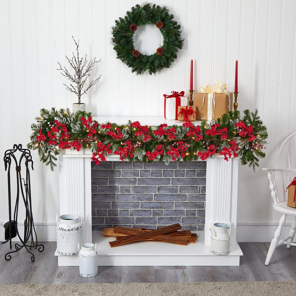 Red Berry Christmas Garland Multi-Purpose Holly Berries Artificial Garland Christmas Decoration Wreath Outside Winter Wall Decor