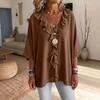 Women's Color Ruffle V-Neck Casual Three-Quarter Sleeve Blouse