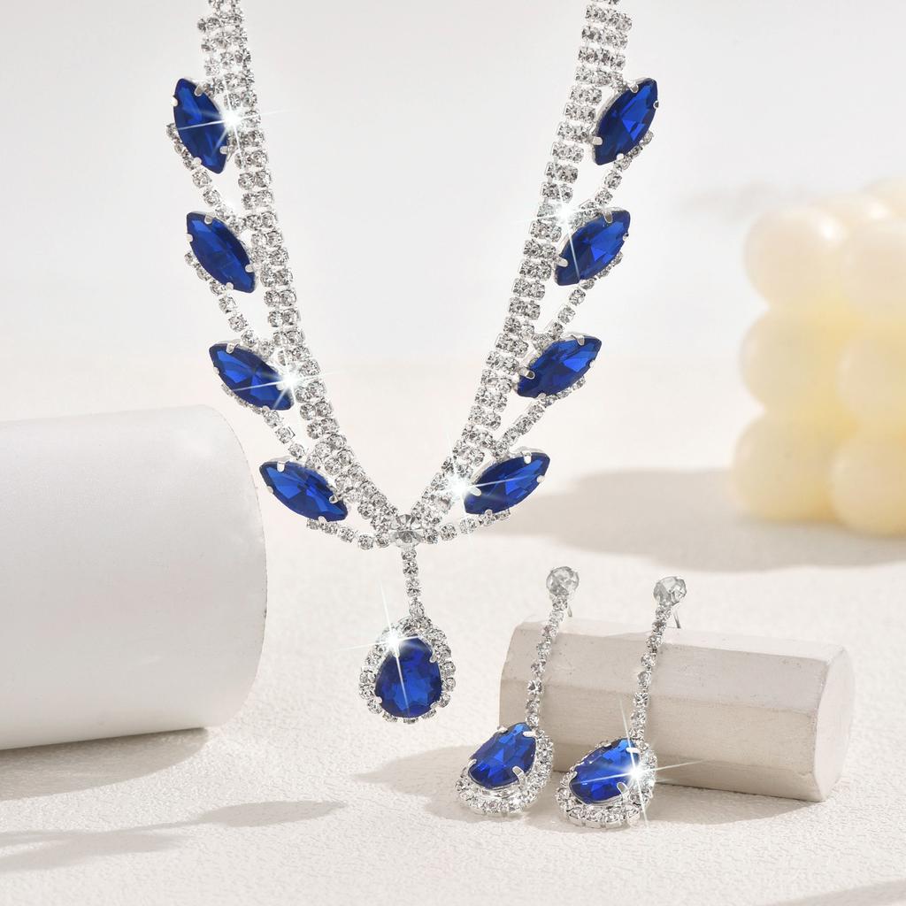 Crystal Necklace Earrings for Women Water Drop Pendant Wedding Bride Jewelry Accessories