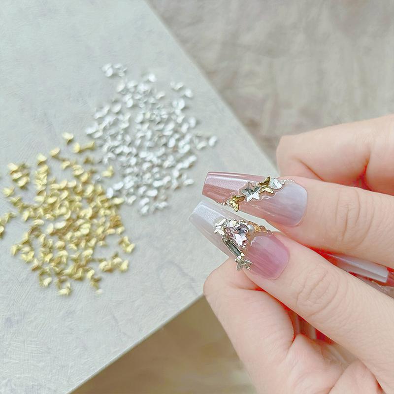 50Pcs Mini Butterfly Nail Art Charms 3D Metal Silver/Gold Diamond Butterfly Nail Art Decoration Diy Nail Accessories