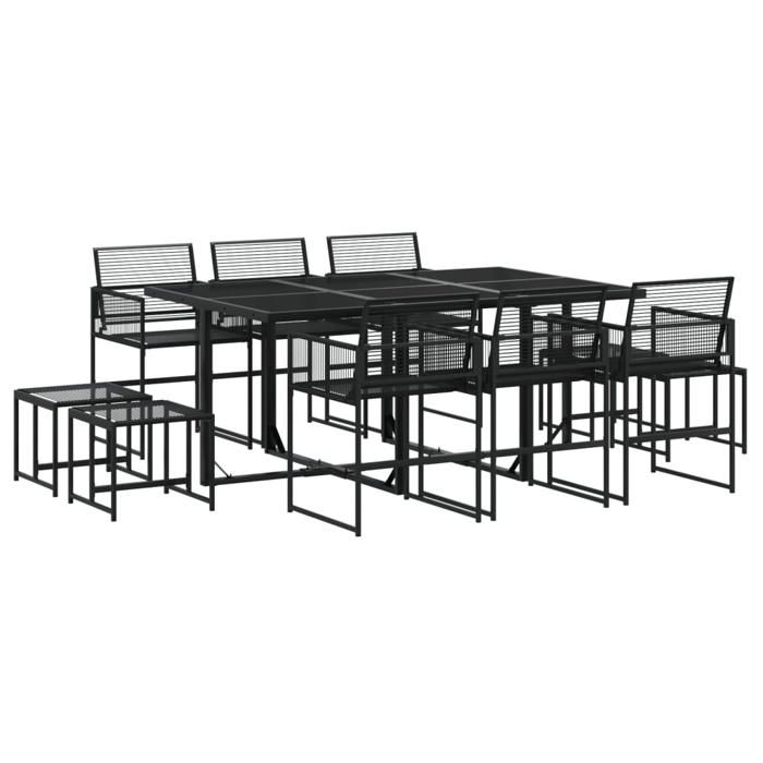 VidaXL 11 Pcs Garden Dining Set Black Woven Resin, Outdoor Dining Set, Dining Room Furniture 3295044