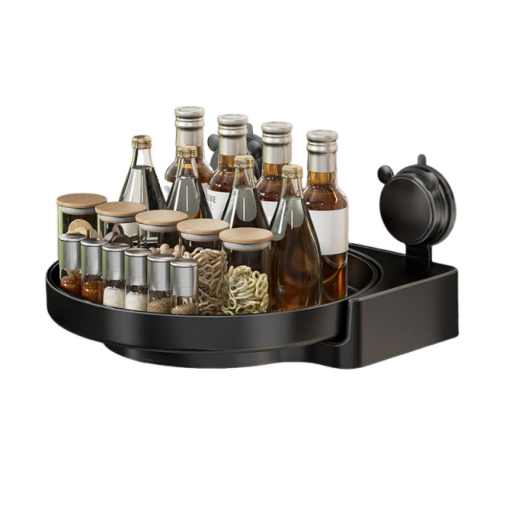

Настенный вращающийся поднос для хранения большой вместимости Кухонная полка для хранения Кухонная приправа чёрный