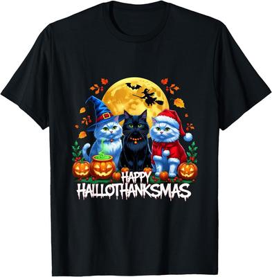 Hallothanksmas Cats Thanksgiving Xmas Adult Kid T-Shirt