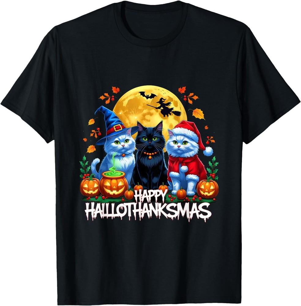 

Hallothanksmas Cats Thanksgiving Xmas Adult Kid T-Shirt S