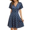 Women's Summer Fashion: Floral Print, Short-Sleeve, Fitted V-Neck A-Line Dress