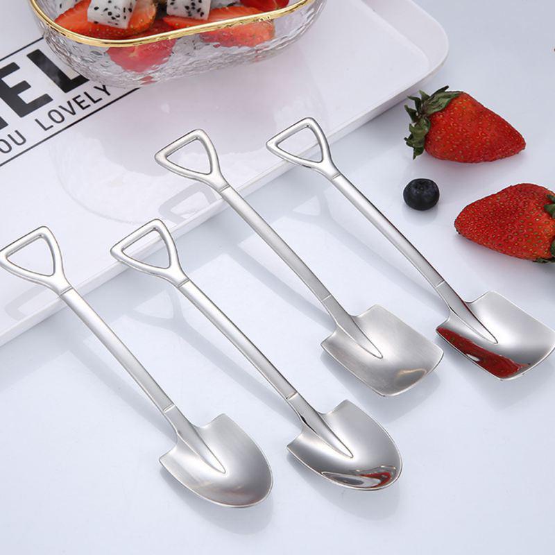 304 Creative Retro Shovel Coffee Spoon Stainless Steel Dessert Spoon Watermelon Spoon Ice Cream Spoon Tip Shovel Flat Shovel