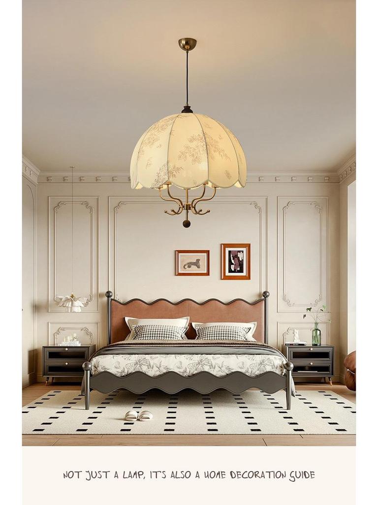 Retro American Wabi-Sabi Chandelier: French Vintage Wood & Fabric Lighting for Bar, Bedroom, or Closet