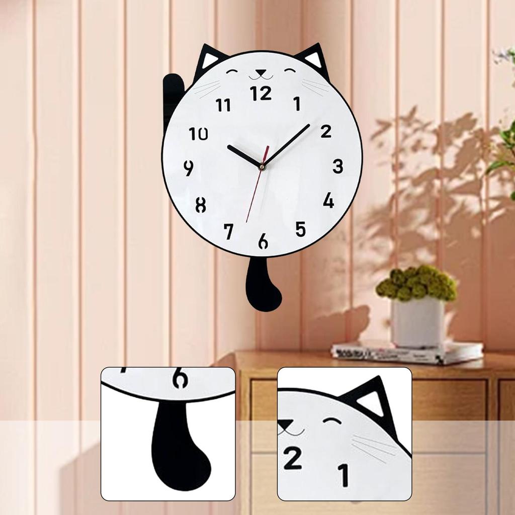 Cat Wall Hanging Clock Cute Animal Wall Ornament, Pendulum Decorative Clock for Office, Kids Room, Home Decor, Housewarming Gift