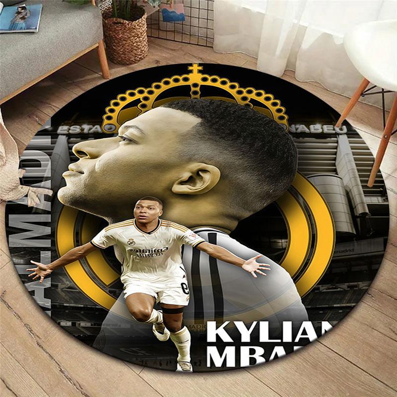 Kylian Mbappe Round Area Rug,Carpet Rug for Living Room Bedroom Sofa Playroom Decor,Non-slip Floor Mat