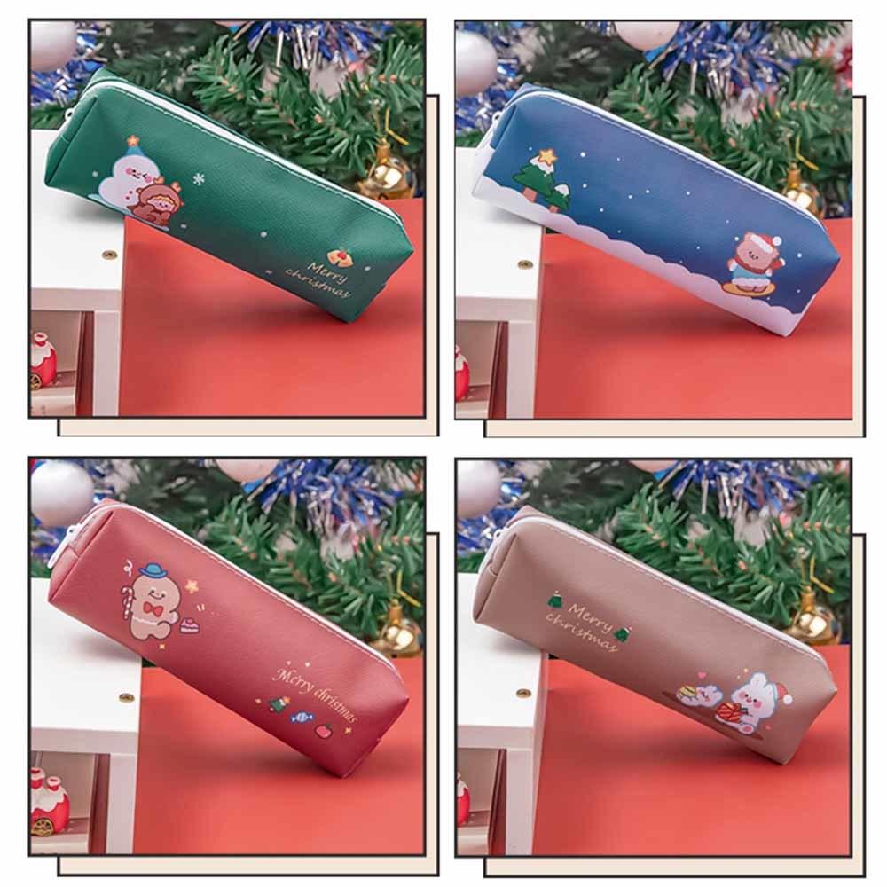 1 Piece Cute Cartoon Christmas Pencil Case Bag Key Chain Pu Large Capacity Coin Wallet Case Pouch Bag School Supplies Gift