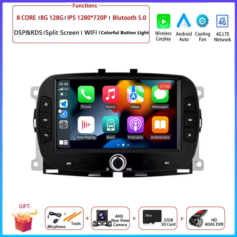 For FIAT 500 2016 2017 2018 2019 Car Carplay Auto  Android  Radio Navigation GPS Multimedia Video Player  5G WIFI